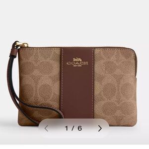 COACH Corner Zip Wristlet In Signature Canvas Khaki Saddle Brown NWT in …